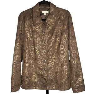 Coldwater Creek women's size 18 Brown & Gold Metallic Snap Button Jacket stretch